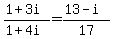 %281%2B3i%29%2F%281%2B4i%29=%2813-i%29%2F17