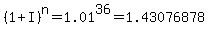 %281%2BI%29%5En=1.01%5E36=1.43076878