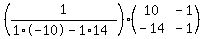 %281%2F%281%2A-10-1%2A14%29%29%2A%28matrix%282%2C2%2C10%2C-1%2C-14%2C-1%29%29