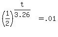 %281%2F2%29%5E%28t%2F3.26%29=.01