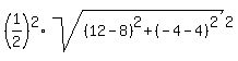 %281%2F2%29%5E2%2Asqrt%28%2812-8%29%5E2%2B%28-4-4%29%5E2%29%5E2