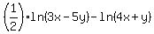%281%2F2%29ln%283x-5y%29-+ln%284x%2By%29