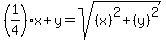 %281%2F4%29x%2By+=+sqrt%28%28x%29%5E2%2B%28y%29%5E2%29