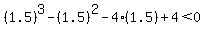 %281.5%29%5E3-%281.5%29%5E2-4%281.5%29%2B4%3C0
