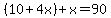 %2810%2B4x%29%2Bx=90