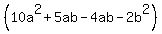 %2810a%5E2+%2B+5ab+-+4ab+-+2b%5E2%29