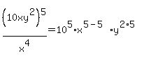 %2810xy%5E2%29%5E5+%2Fx%5E4=10%5E5%2Ax%5E%285-5%29%2Ay%5E%282%2A5%29