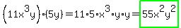 %2811x%5E3y%29%285y%29+=+11%2A5%2Ax%5E3%2Ay%2Ay+=+highlight_green%2855x%5E2y%5E2%29