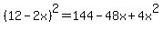 %2812-2x%29%5E2=144-48x%2B4x%5E2