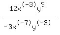 %2812x%5E-3y%5E9%29%2F%28-3x%5E-7y%5E-3%29