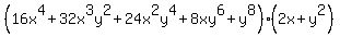 %2816x%5E4+%2B+32x%5E3y%5E2+%2B+24x%5E2y%5E4+%2B+8x+y%5E6+%2B+y%5E8%29%282x+%2B+y%5E2%29