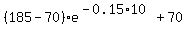 %28185+-+70%29%2Ae%5E%28-0.15%2A10%29+%2B+70