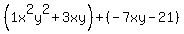 %281x%5E2y%5E2%2B3xy%29%2B%28-7xy-21%29