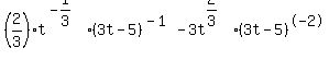 %282%2F3%29%2At%5E%28-1%2F3%29%2A%283t-5%29%5E%28-1%29+-+3t%5E%282%2F3%29%2A%283t-5%29%5E-2