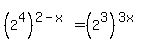 %282%5E4%29%5E%282-x%29+=+%282%5E3%29%5E%283x%29