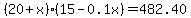 %2820%2Bx%29%2815-0.1x%29=482.40