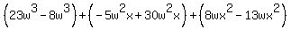 %2823w%5E3-8w%5E3%29%2B%28-5w%5E2x%2B30w%5E2x%29%2B%288wx%5E2-13wx%5E2%29