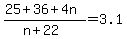 %2825+%2B+36+%2B+4n+%29%2F%28n+%2B22%29+=+3.1