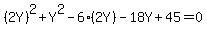 %282Y%29%5E2+%2B+Y%5E2+-+6%282Y%29+-+18Y+%2B+45+=0