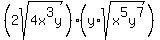 %282sqrt%284x%5E3y%29%29+%28y%2Asqrt%28x%5E5y%5E7%29%29
