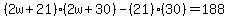 %282w%2B21%29%282w%2B30%29-%2821%29%2830%29=188