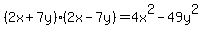 %282x%2B7y%29%282x-7y%29=4x%5E2-49y%5E2