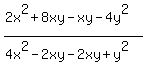 %282x%5E2%2B8xy-xy-4y%5E2%29%2F%284x%5E2-2xy-2xy%2By%5E2%29