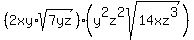 %282xy%2Asqrt%287yz%29%29%28+y%5E2z%5E2sqrt%2814xz%5E3%29%29