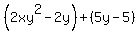 %282xy%5E2-2y%29%2B%285y-5%29