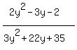 %282y%5E2-3y-2%29%2F%283y%5E2%2B22y%2B35%29