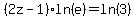 %282z-1%29ln%28e%29+=+ln%283%29