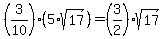 %283%2F10%29%285%2Asqrt%2817%29%29+=+%283%2F2%29sqrt%2817%29