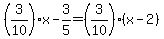 %283%2F10%29x+-+3%2F5+=+%283%2F10%29%28x+-+2%29