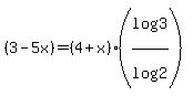 %283+-5x%29=%284+%2B+x%29%28log%283%29%2Flog%282%29%29