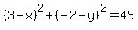 %283-x%29%5E2%2B%28-2-y%29%5E2=49