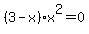 %283-x%29x%5E2=0
