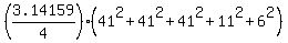 %283.14159%2F4%29%2A%2841%5E2%2B41%5E2%2B41%5E2%2B11%5E2%2B6%5E2%29