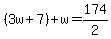 %283w%2B7%29%2Bw=174%2F2
