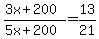 %283x%2B200%29%2F%285x%2B200%29+=+13%2F21