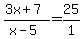 %283x%2B7%29%2F%28x-5%29++=+25%2F1