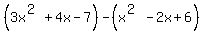 %283x%5E%282%29%2B4x-7%29-%28x%5E%282%29-2x%2B6%29