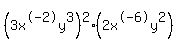 %283x%5E-2y%5E3%29%5E2%282x%5E-6y%5E2%29