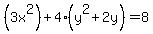 %283x%5E2%29%2B4%28y%5E2%2B2y%29+=+8