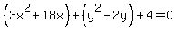 %283x%5E2%2B18x%29%2B%28y%5E2-2y%29%2B4=0