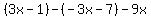 %283x-1%29-%28-3x-7%29-9x