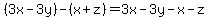 %283x-3y%29-%28x%2Bz%29=3x-3y-x-z