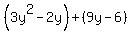 %283y%5E2-2y%29%2B%289y-6%29