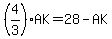 %284%2F3%29AK+=+28+-+AK