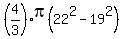 %284%2F3%29pi%2822%5E2-19%5E2%29