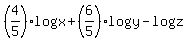 %284%2F5%29log%28x%29%2B%286%2F5%29log%28y%29-log%28z%29